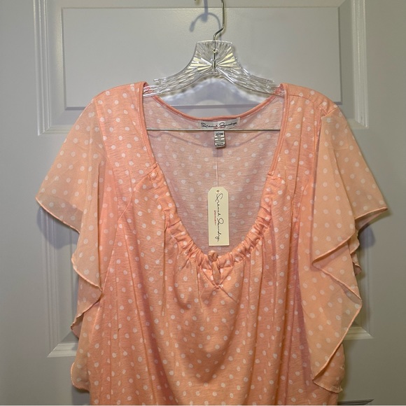 NWT French Laundry Pink-Orange Polka Dot Print Flutter Sleeve Blouse 22/24 - Picture 6 of 8